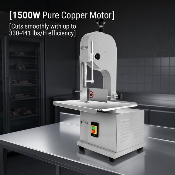 Reinforced 1500w Bone Sawing Machine with 8 Replaceable Blades,0-7.9 in Thickness Range for Rib,Lamb Leg and Beef Leg Prep,330-441 lbs/H Output