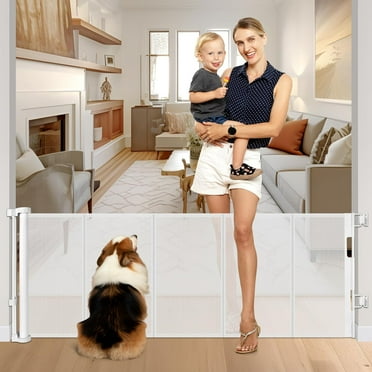 14 Inch Retractable Dog Gate - Expandable Mesh Pet Barrier For Doorways & Stairs