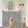 thumbnail image 1 of Reinforced 42” Extra Tall Pet Gate for Doorways, Extends up to 60” Wide, Extra Tall Retractable Baby Gates with Rods to Prevent Crawling Through Retractable Mesh Dog Gate Indoor Outdoor, Gray, 1 of 14