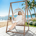 thumbnail image 1 of Reinforced Base & Triangular Structure Hammock Stand with 2 Storage Baskets, Swing Stand with 3 Hooks Fit for Most Hanging Chair for Oudoor&Indoor (Stand Only) (Coffee), 1 of 6
