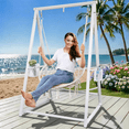thumbnail image 1 of Reinforced Base & Triangular Structure Hammock Stand with 2 Storage Baskets, Swing Stand with 3 Hooks Fit for Most Hanging Chair for Oudoor&Indoor (Stand Only) (White), 1 of 6