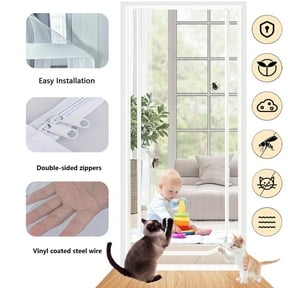 Reinforced Cat Screen Door, 32”X82” Cat Resistant Scratch Proof Mesh Screen Door with Zipper for Living Room,Kitchen,Bedroom, Living Room,Patio Door