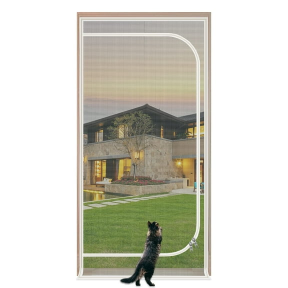 Reinforced Cat Screen Door, 33”X80” Cat Resistant Scratch Proof Mesh Screen Door with Zipper for Living Room,Kitchen,Bedroom, Living Room,Patio Door