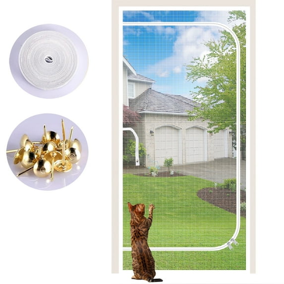 Reinforced Cat Screen Door,Fits Door Size 30''x 80'',Thickened Cat Resistant Mesh Screen Door for Living Room,Kitchen,Bedroom,Cat Proof Screen with Zipper Closure.