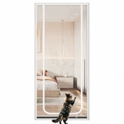 Reinforced Cat Screen Door, Heavy Duty Pet Proof Mesh Door Net with Zipper, Fits up to 33.4"x80.7" Doorway, Easy Install Indoor Barrier for Cats Dogs