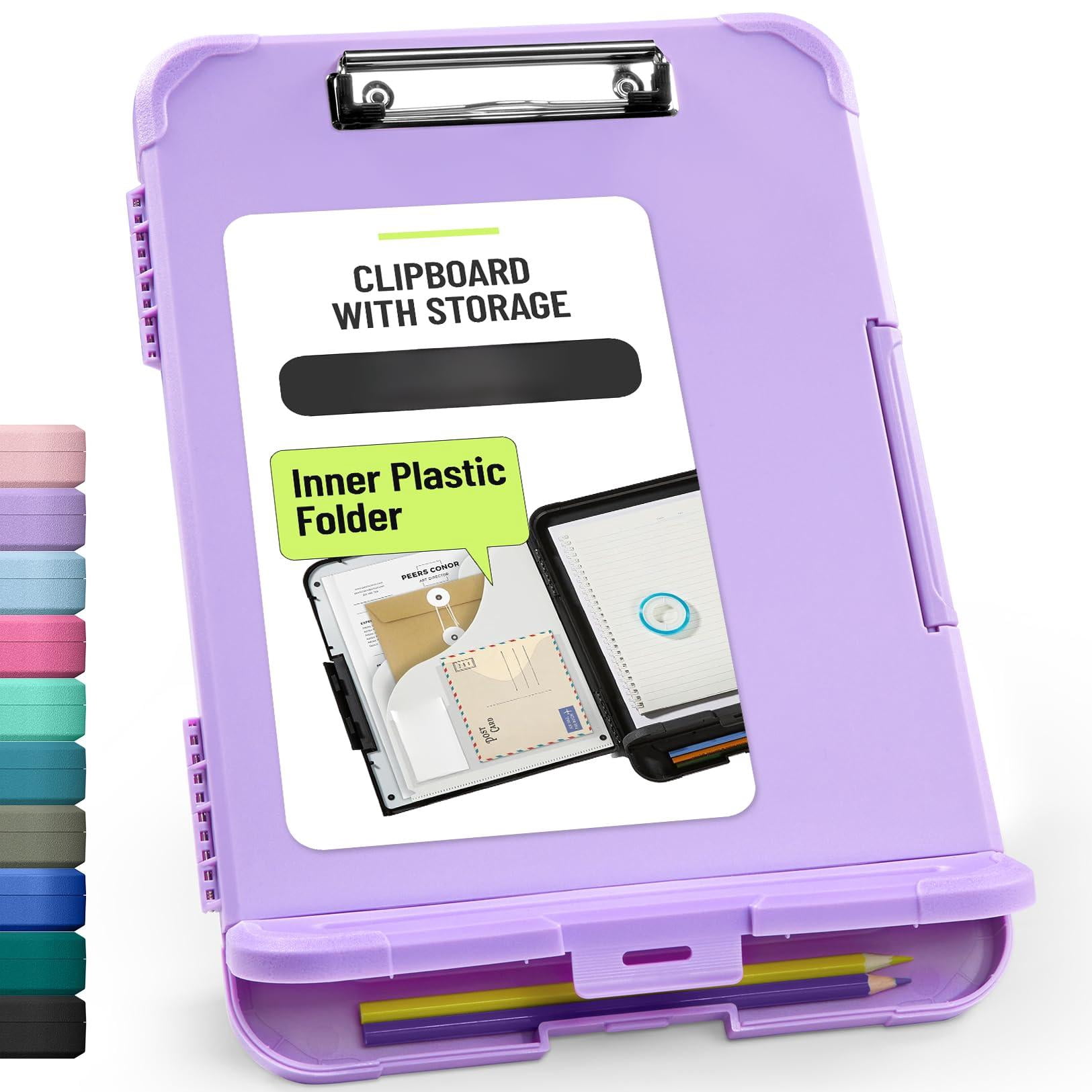 Reinforced Clipboard With Storage  Inner Plastic Folder Attached Heavy Duty Clip Boards 8.5x11 Pen Holder High Capacity Clipboards For Teacher Office Home Letter / A4 Size