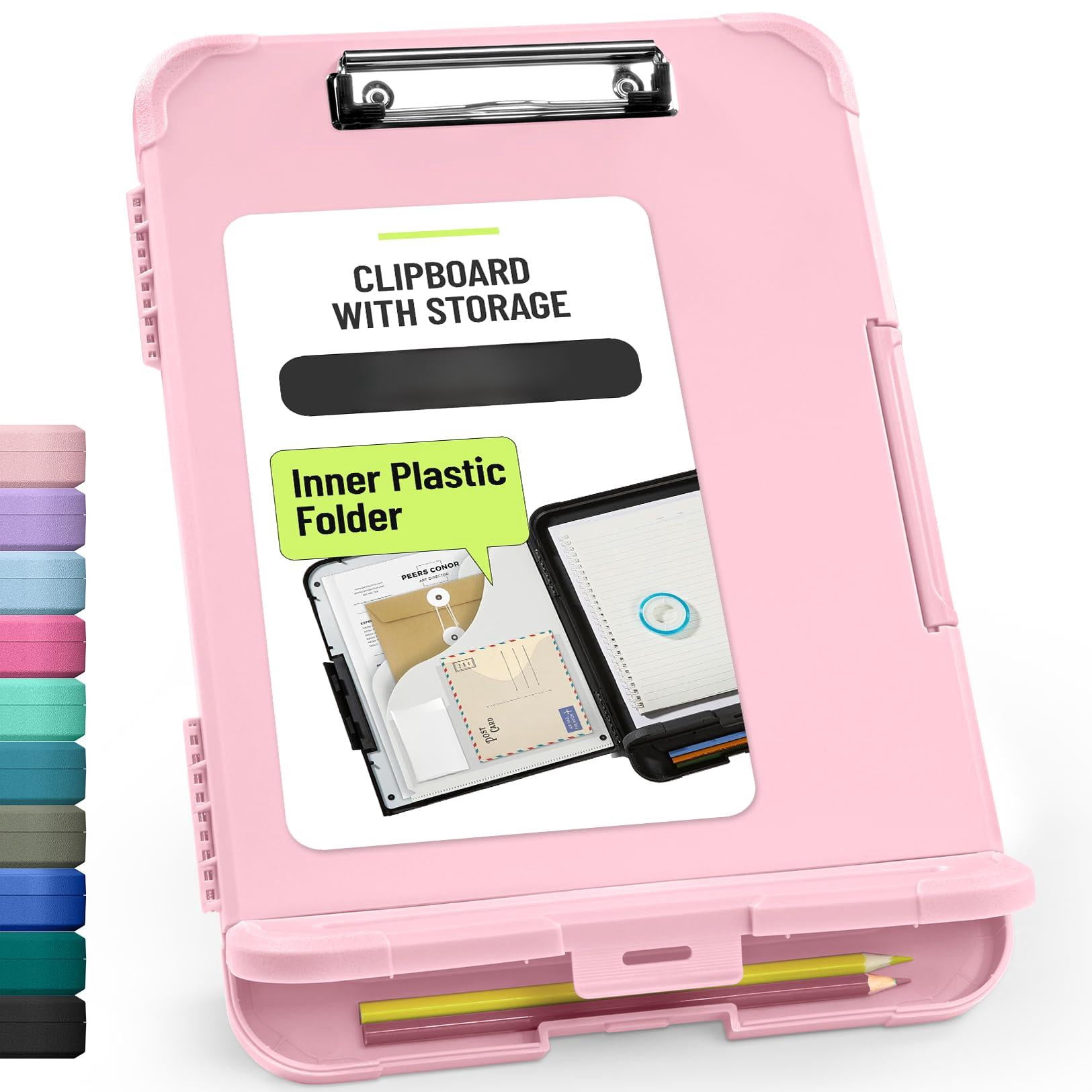 Reinforced Clipboard With Storage  Inner Plastic Folder Attached Heavy Duty Clip Boards 8.5x11 Pen Holder High Capacity Clipboards For Teacher Office Home Letter / A4 Size