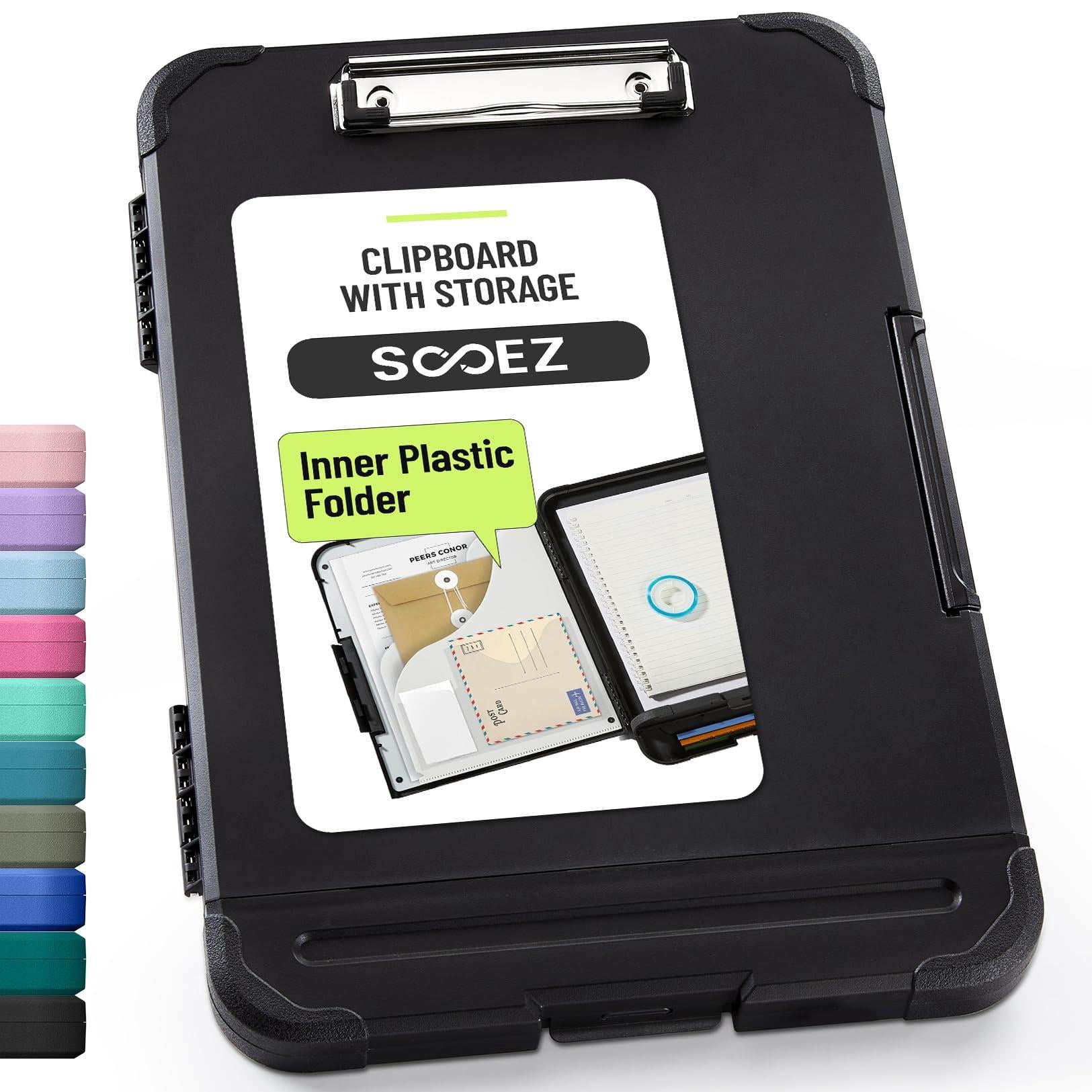 Reinforced Clipboard With Storage  Inner Plastic Folder Attached Heavy Duty Clip Boards 8.5x11 Pen Holder High Capacity For Teacher Office Home Letter / A4 Size