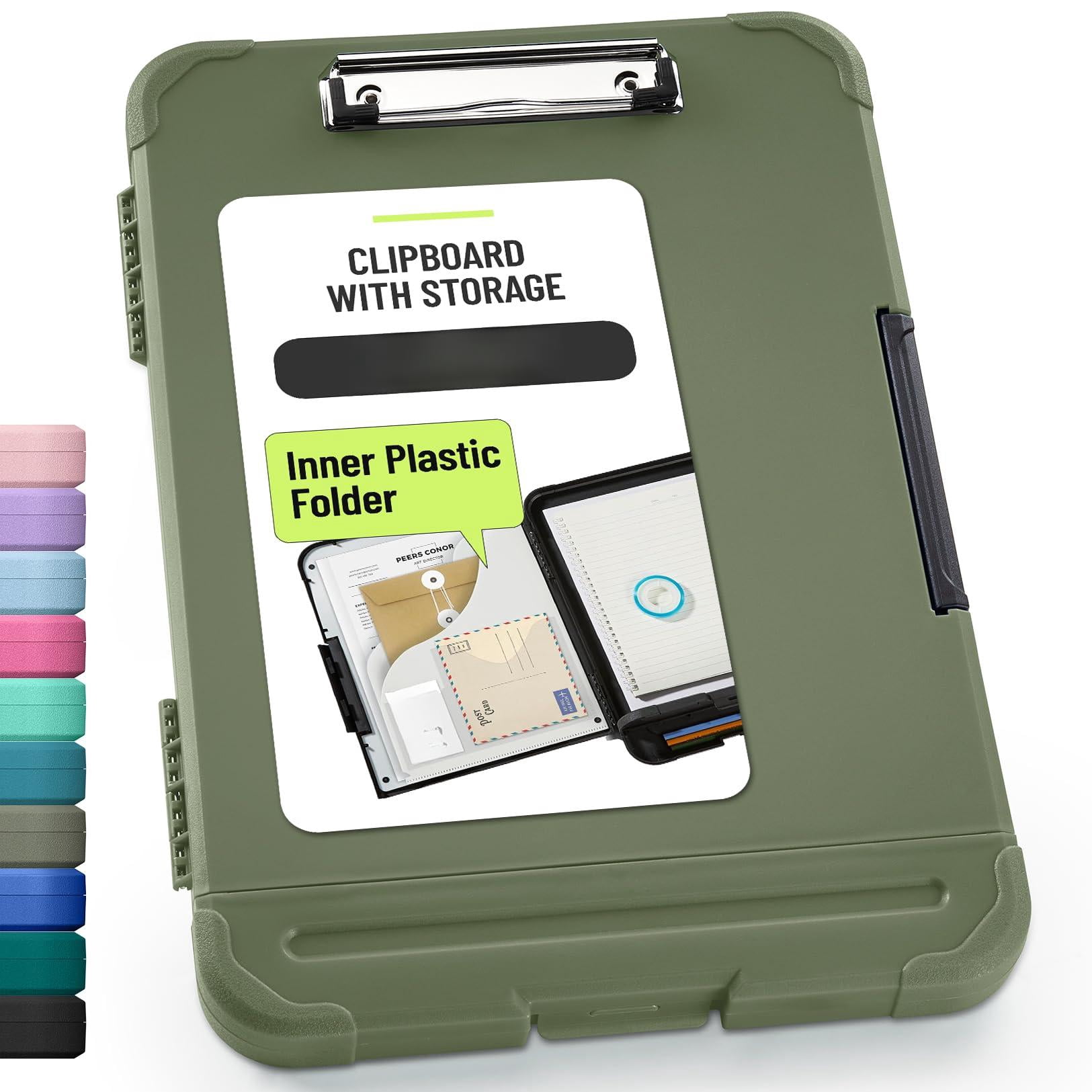 Reinforced Clipboard With Storage  Inner Plastic Folder Attached Heavy Duty Clip Boards 8.5x11 Pen Holder High Capacity For Teacher Office Home Letter / A4 Size