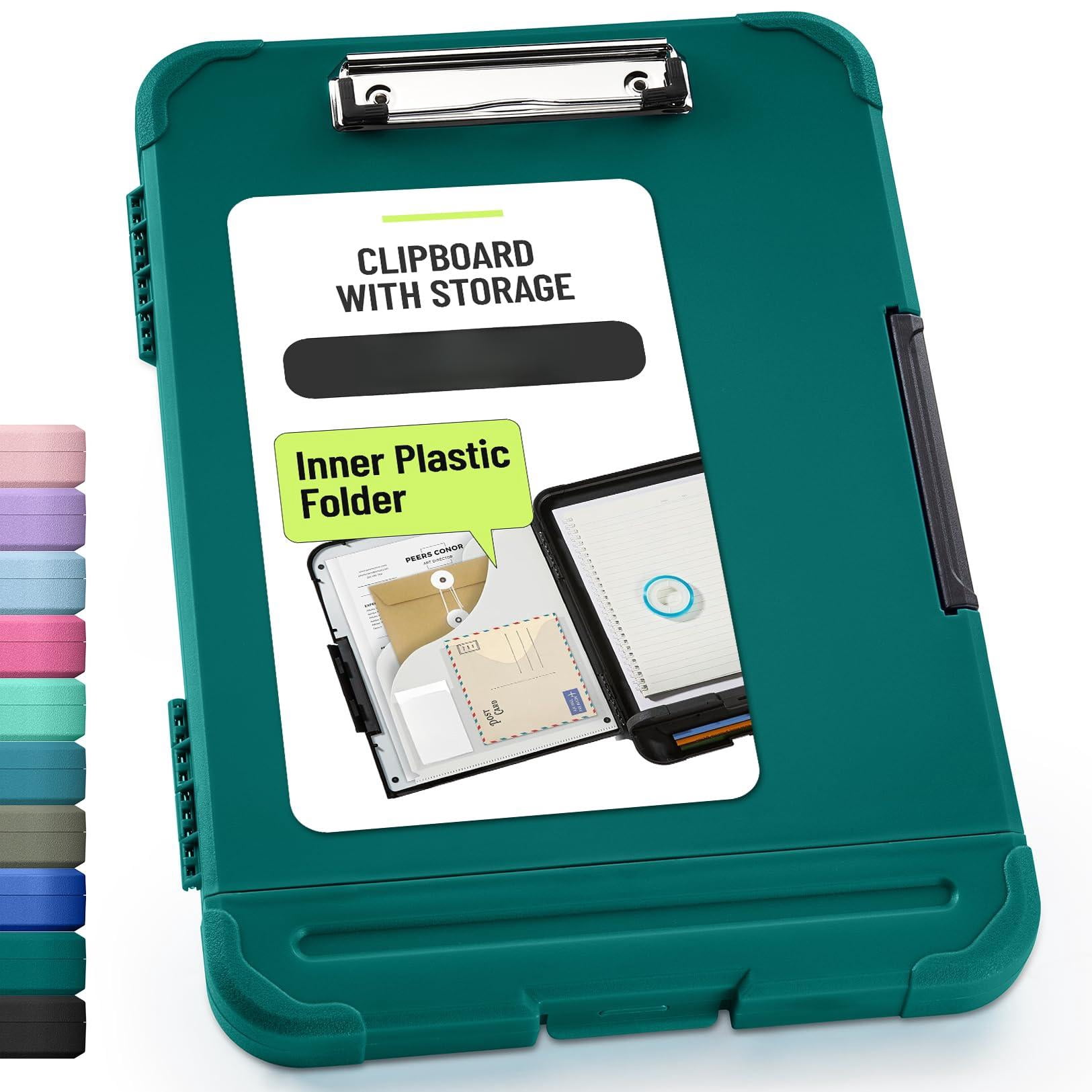 Reinforced Clipboard With Storage  Inner Plastic Folder Attached Heavy Duty Clip Boards 8.5x11 Pen Holder High Capacity For Teacher Office Home Letter / A4 Size