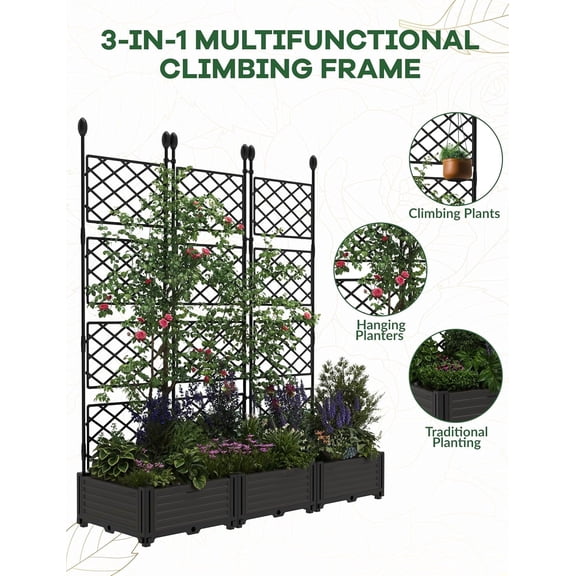 Reinforced & Deepened Design Raised Garden Bed with Trellis – Modular Vertical Planter Box for Climbing Plants, Privacy Screen, Outdoor Plant Support for Patio, Balcony, Backyard – 3 PCS, Sturdy