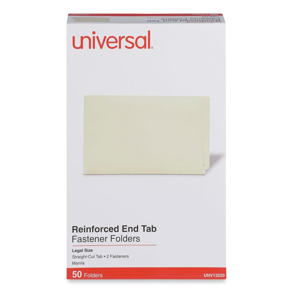 Universal UNV13220 Reinforced Straight End Tab 2-Fastener File Folders - Legal, Manila (50/Box)