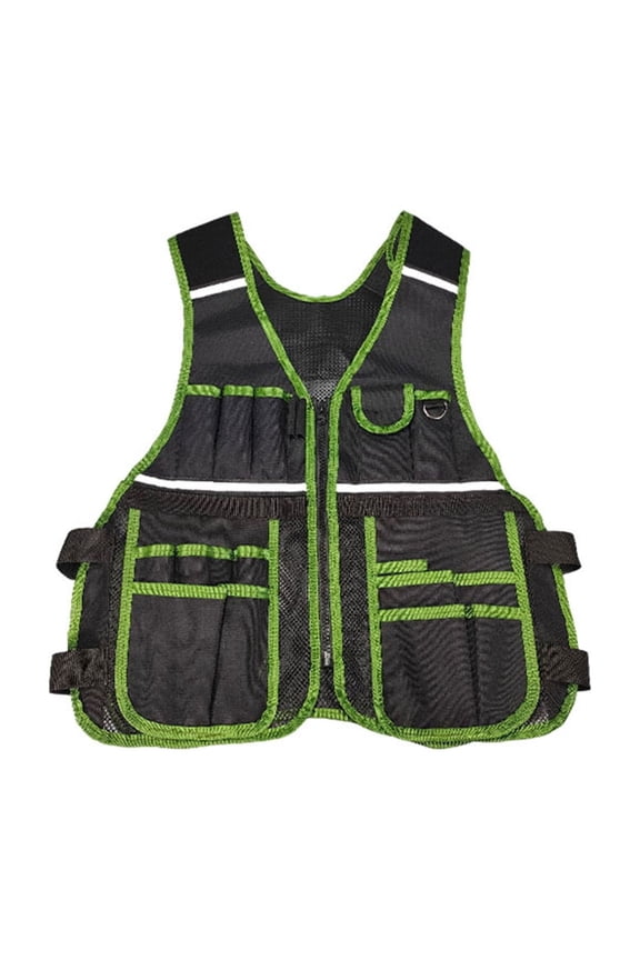 Reinforced Fabric Tool Vest with Multiple Pockets Reflective Work Vest Organizers For Mechanics Electricians