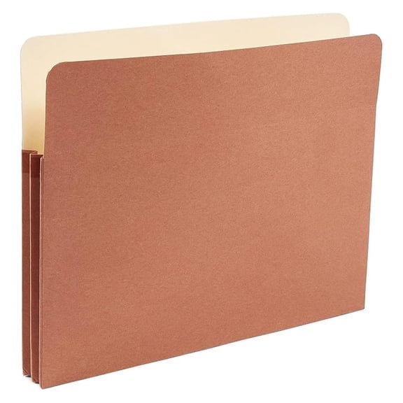 Reinforced File Pockets Letter Size 1.75-Inch Expansion Heavy-Duty Brown Gusseted Folders for Office Document 50 Pack