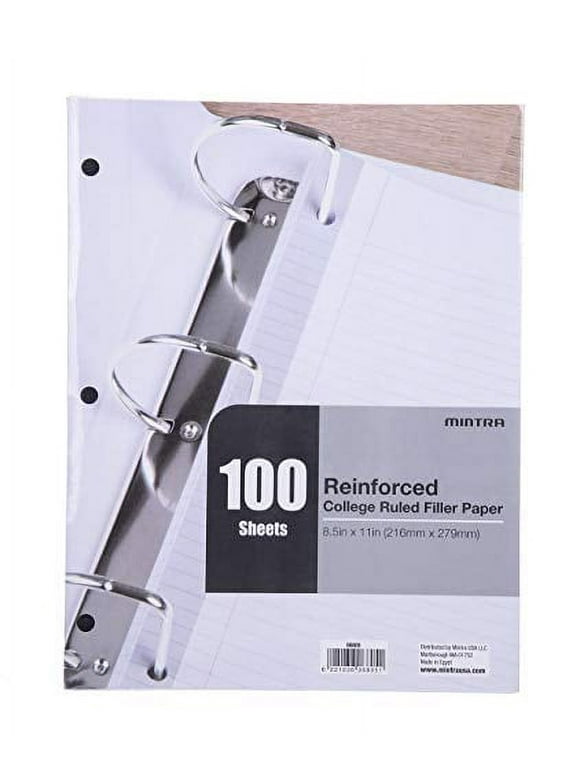 Reinforced Filler Paper (4 Pack) - College Ruled - 3hole punched and reinforced for ring binders