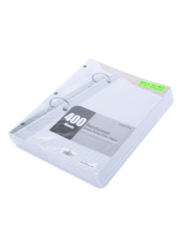 Reinforced Filler Paper (4 Pack) - Graph Ruled - 3hole punched and reinforced for ring binders