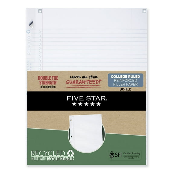 Reinforced Filler Paper Plus Study App, 3-Hole, 8.5 x 11, College Rule, 80/Pack | Bundle of 10 Each
