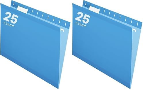 Reinforced Hanging File Folders, Letter Size, Blue, 1/5 Cut, 25/BX (4152 1/5 BLU) (Pack of 2)