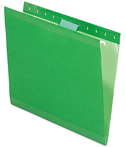 Reinforced Hanging File Folders, Letter Size, Bright Green, 1/5 Cut, 25/BX (4152 1/5 BGR)