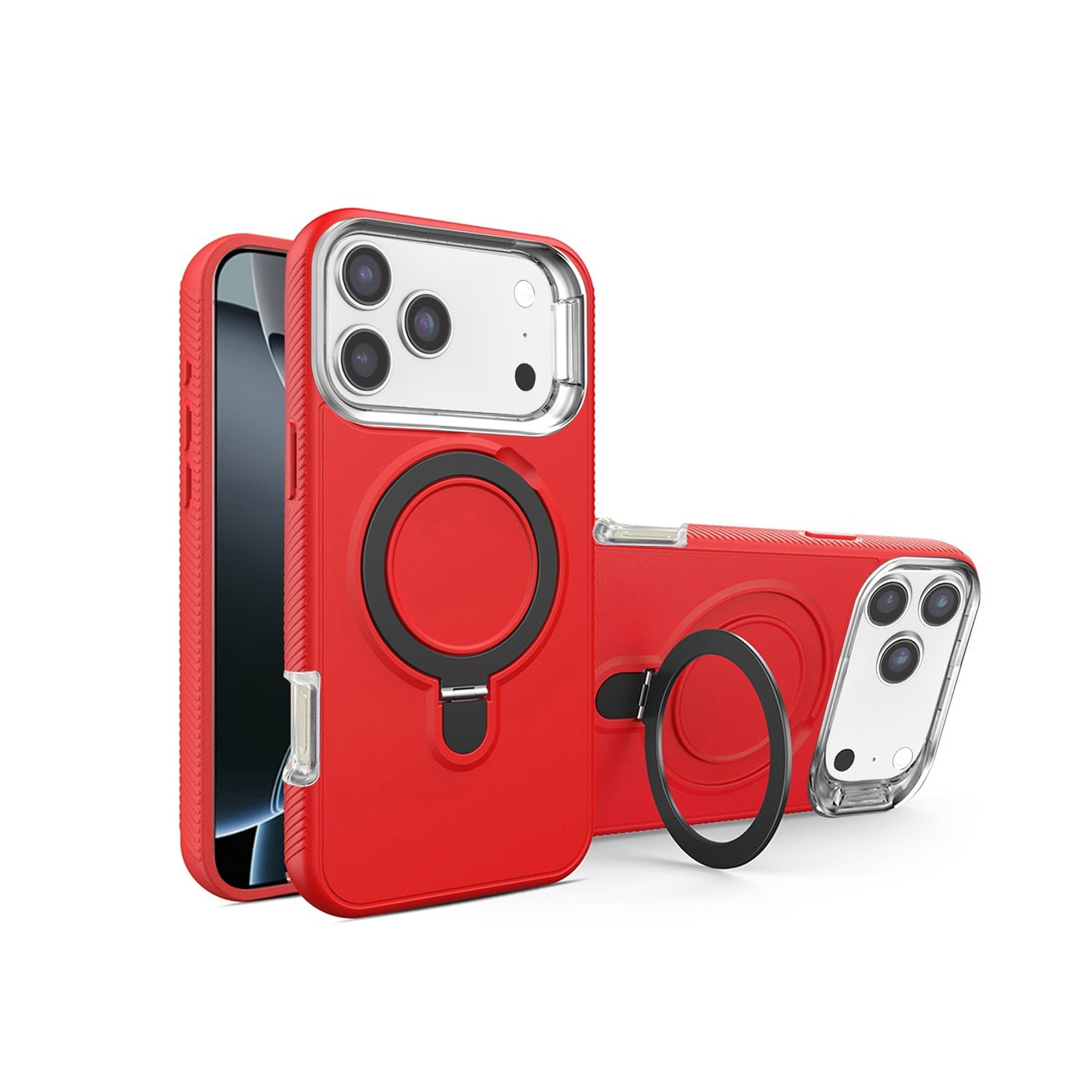 Reinforced Heavy Protection Case with Foldable Kickstand for iPhone 17 Pro Max -Red
