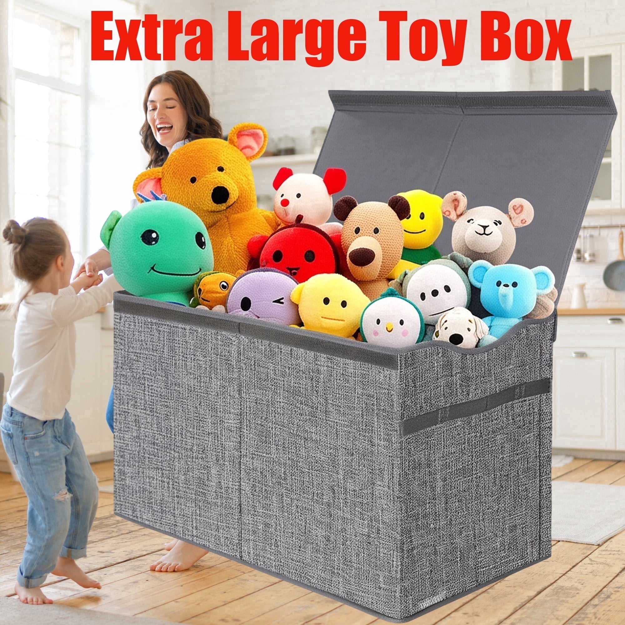VICTORICH Large Toy Box with Lid, 32 gal Collapsible Toy Chest Storage Bins for Boys and Girls Nursery Room Decor, Dark Gray