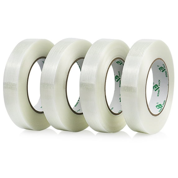 Reinforced Mono Filament Strapping Tape 4Pack 5.5mil 24mm 60yards, Fiberglass Packing Tape, BOMEI PACK