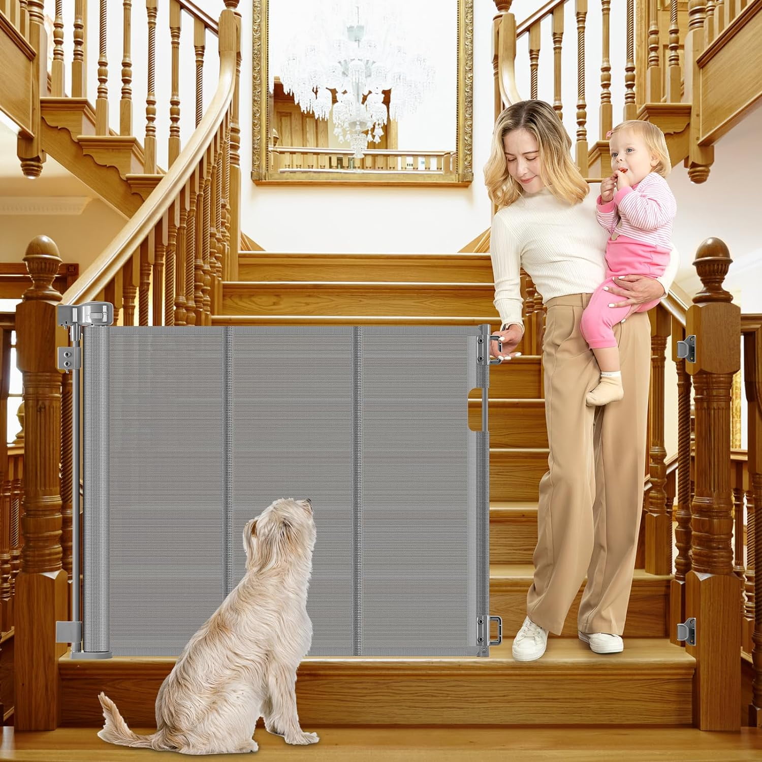 Reinforced Retractable Pet Gate for Stairs 55 Inch Retractable Baby Gates for Doorway