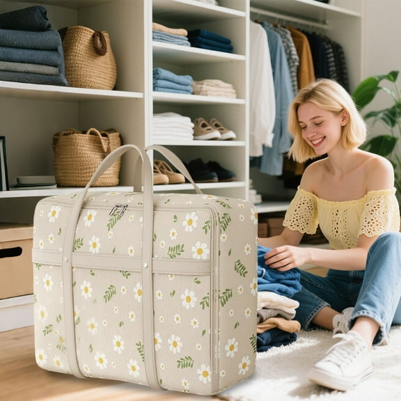 Reinforced Storage Bag - Oversized Moving Packing Bag Thickened Double Zipper Space Saving Design Travel Space Organizer Laundry Hamper Essential(L)