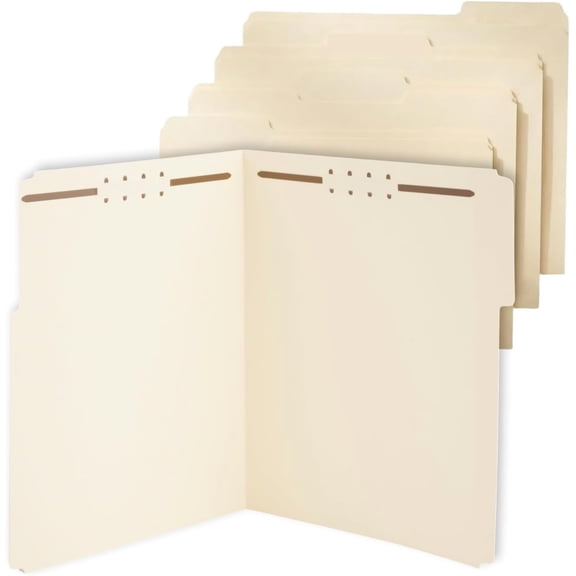Reinforced Tab Fastener Folder, Letter Size, Manila Pressboard, Durable Construction, 50/Pack
