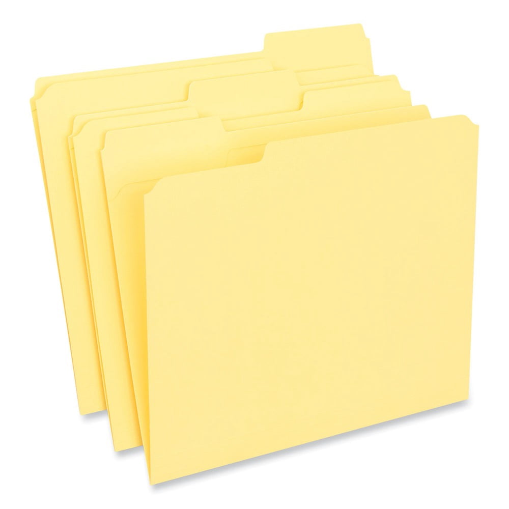 Universal UNV16164 Reinforced 1/3-Cut Assorted Top-Tab File Folders - Letter Size, Yellow (100/Box)