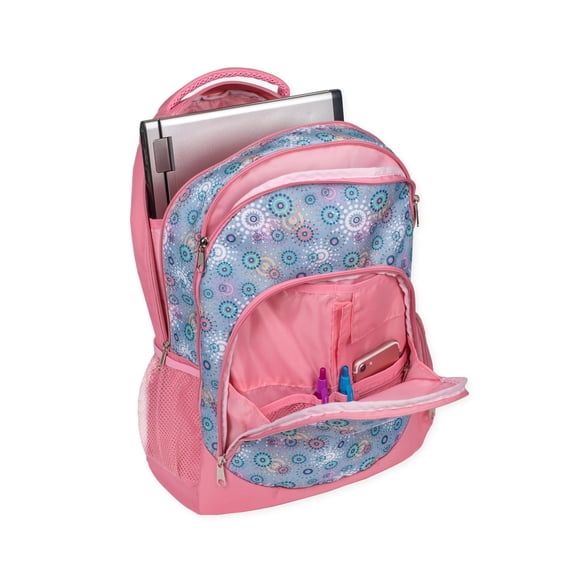 Reinforced and Water Resistant Padded Laptop School Backpack (Periwinkle Circle Dot)