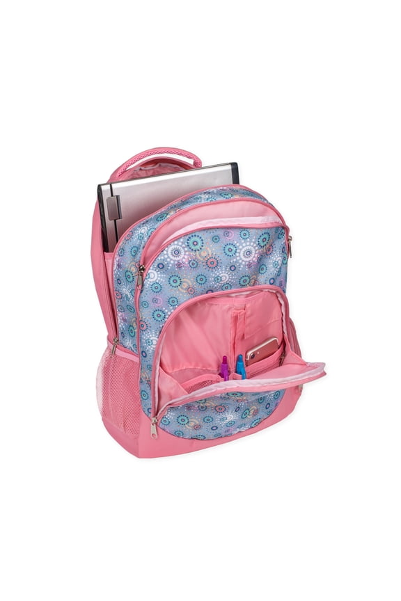 Reinforced and Water Resistant Padded Laptop School Backpack (Periwinkle Circle Dot)