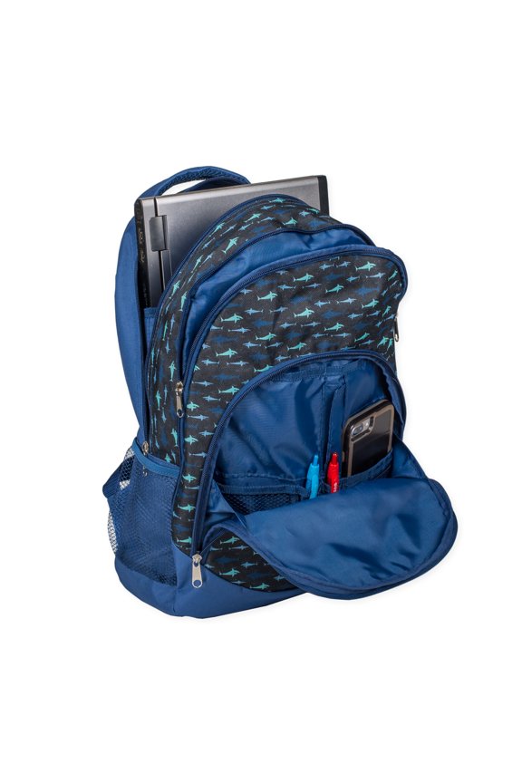 Reinforced and Water Resistant Padded Laptop School Backpack (Shark Ocean Blue)