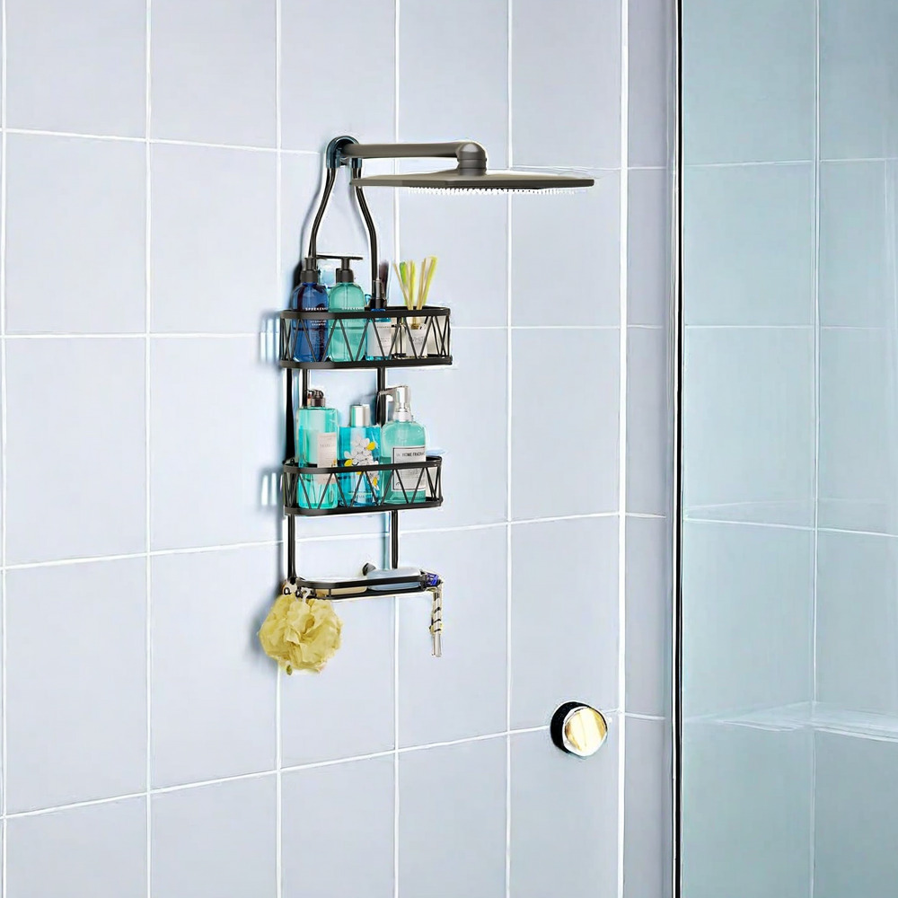 Reinforced design Metals Bathroom Shelf, NoDrill Hanging Shower Rack