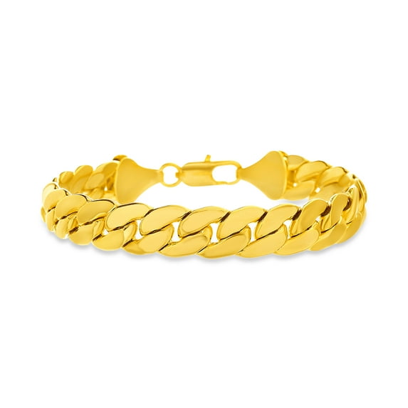 Reinforcements 11MM 8.5" Cuban Chain Bracelet in Yellow Gold-Plated Brass for Men