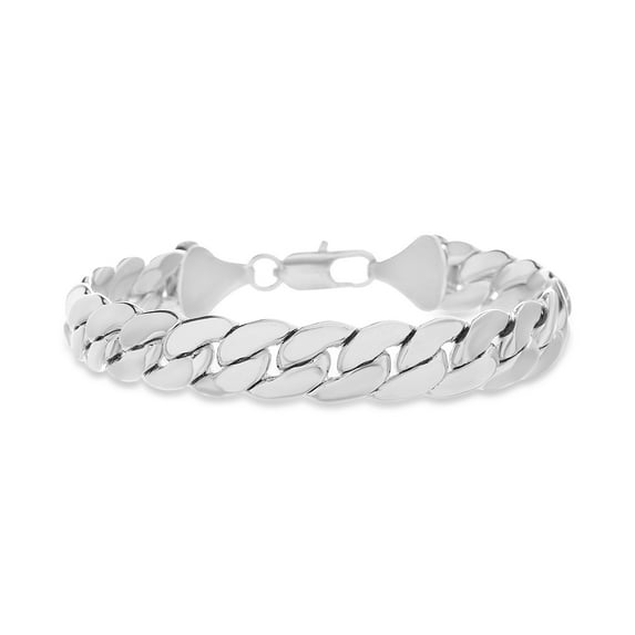 Reinforcements 8.5" Cuban Chain Bracelet in Rhodium Silver Stainless Steel for Men