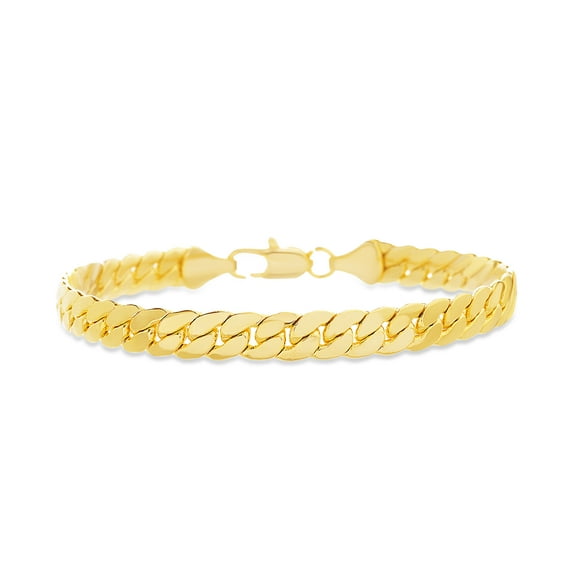 Reinforcements 8.5" Miami Cuban Chain Bracelet in Yellow Gold Plated Brass for Men