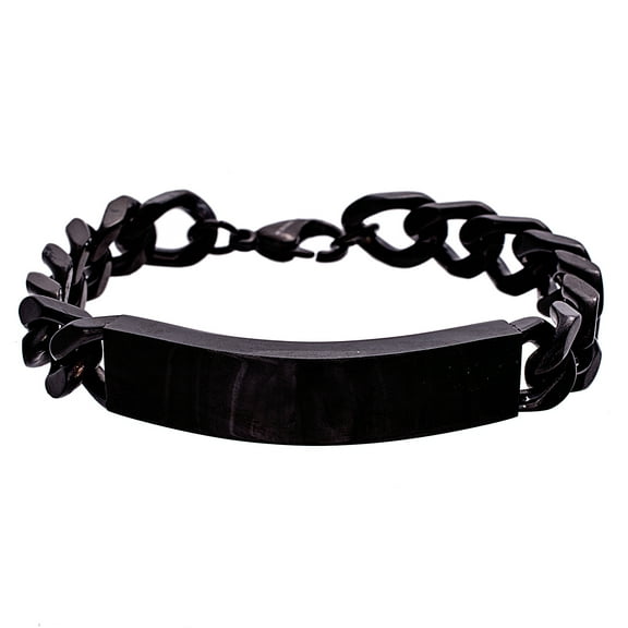 Reinforcements Men's Polished 8" Curb Chain ID Plate Bracelet in Black IP Plated Stainless Steel