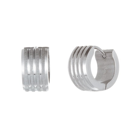 Reinforcements Ribbed Design Huggie Earrings in Stainless Steel for Men