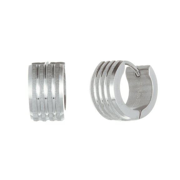 Reinforcements Ribbed Design Huggie Earrings in Stainless Steel for Men