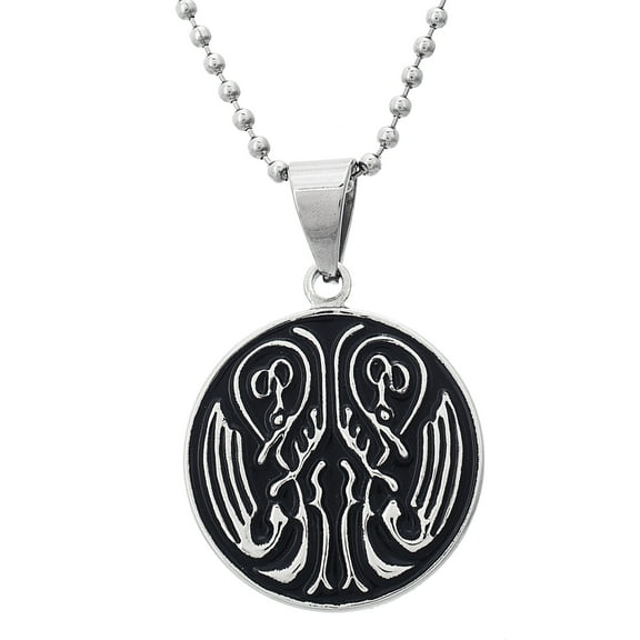 Reinforcements Silver-Tone Dragon Wing Pendant Men's Beaded Chain Necklace in Stainless Steel