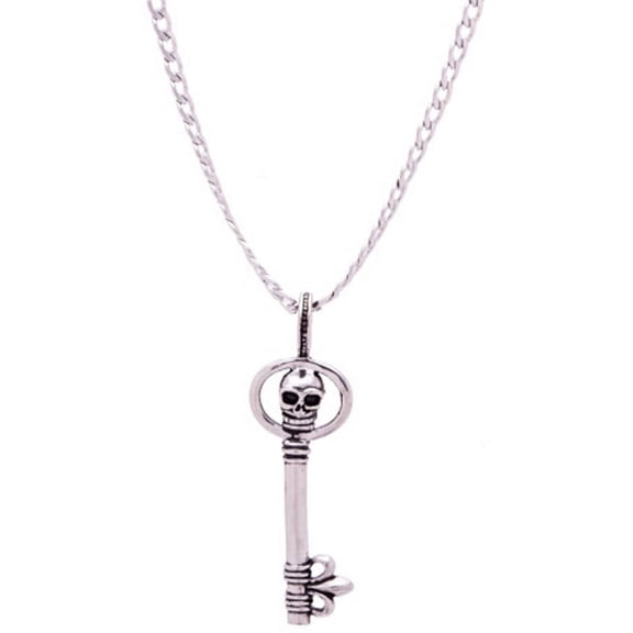 Reinforcements Silver-Tone Stainless Steel with Oxidized Skull Key Necklace