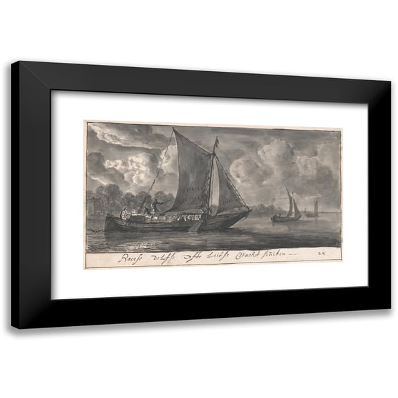 Reinier Nooms 14x10 Black Modern Framed Museum Art Print Titled - Night Ferries to the Hague, Delft and Leiden (ca. 1652-54)