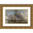 thumbnail image 1 of Reinier Nooms 18x13 Gold Ornate Wood Frame and Double Matted Museum Art Print Titled - The Battle of Livorno (1653 - 1664), 1 of 4
