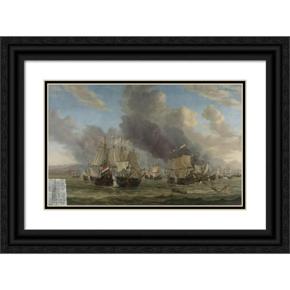 Reinier Nooms 24x16 Black Ornate Framed Double Matted Museum Art Print Titled: The Battle of Livorno (1653 - 1664)