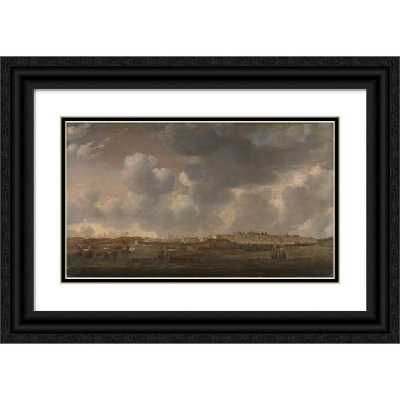 Reinier Nooms 24x16 Black Ornate Framed Double Matted Museum Art Print Titled: View of Salee, Morocco (1662 - 1668)