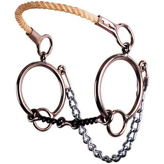 Reinsman New Ring Combination Rope Nose Hackamore - 3/8 3-Piece Twisted Wire Dog Bone Snaffle