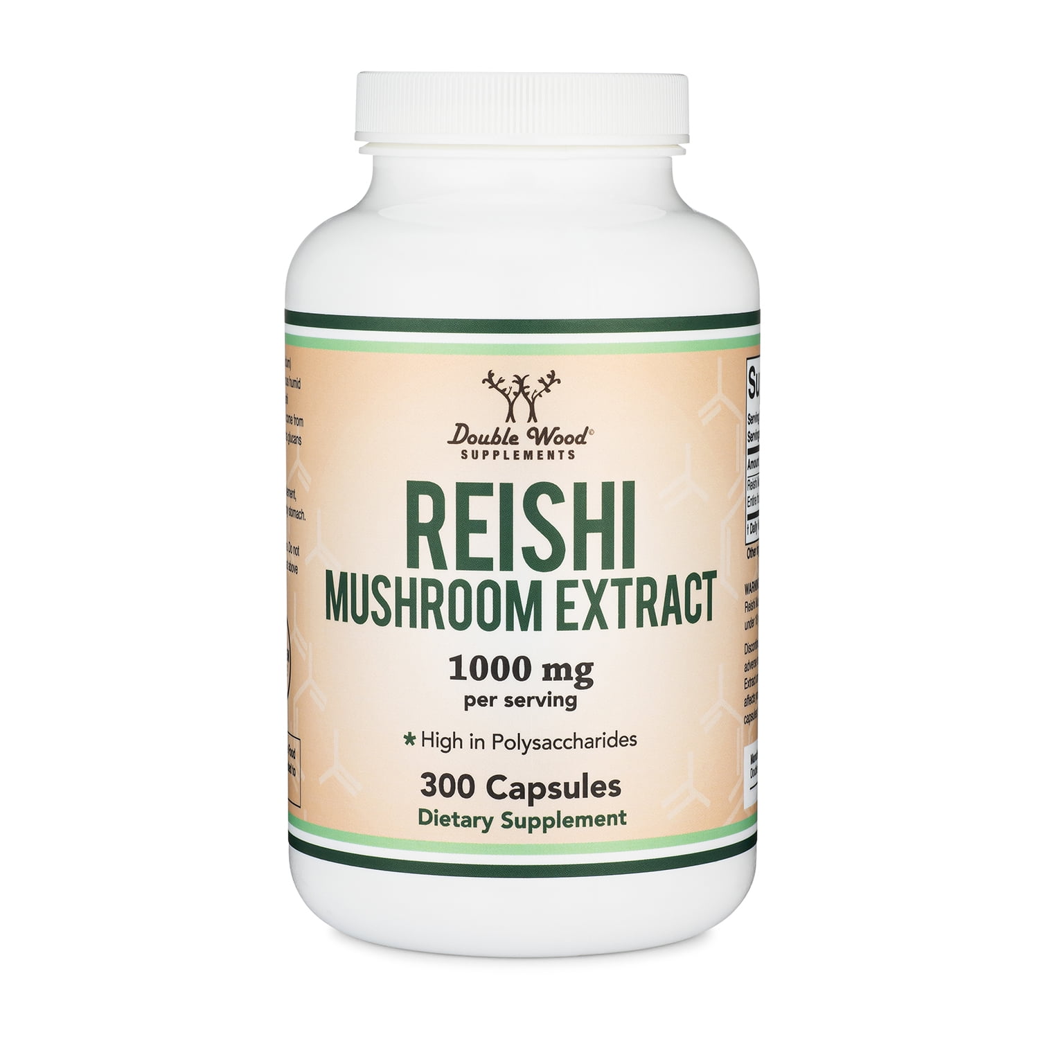 Reishi Mushroom Capsules (4:1 Ganoderma Extract, 1,000mg Reishi Powder Servings) 300 Count, 5 Month Supply, for Immune System Support and Defense by Double Wood Supplements