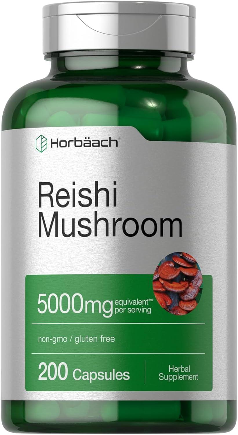 Reishi Mushroom Capsules | 5000mg | 200 Count | Non-GMO and Gluten Free | By Horbaach
