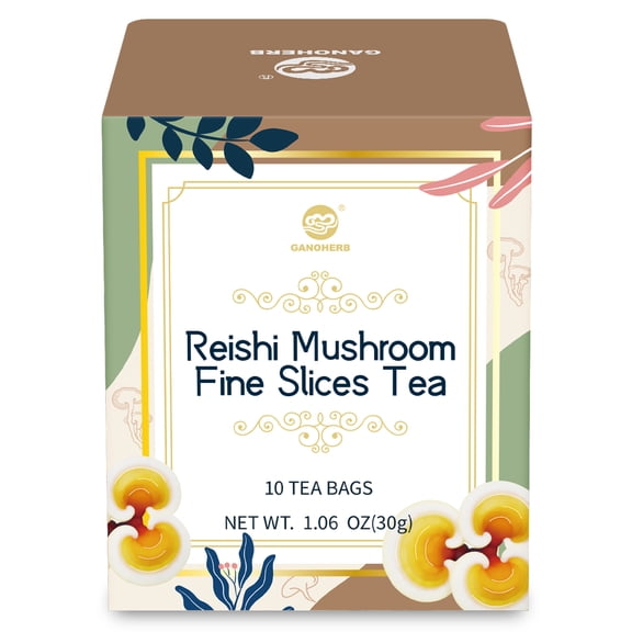 GANOHERB Reishi Mushroom Fine Slices Tea Bags Adaptogen Herbal Tea for Immune Health, Stress Relief, Caffeine-Free 10 Count 1.06 oz